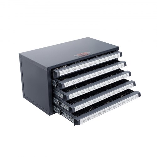 Dispensador de brocas VEVOR, armario organizador de brocas de acero de cinco cajones para brocas del n.° 1 al n.° 60 con etiquetas, dispensador de brocas apilable para almacenamiento de brocas