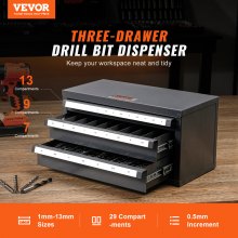 VEVOR Gabinete dispensador de brocas, gabinete organizador de brocas de tres cajones para 1 mm a 13 mm, gabinete organizador dispensador de brocas de acero con etiquetas, dispensador de brocas apilable para almacenamiento de brocas