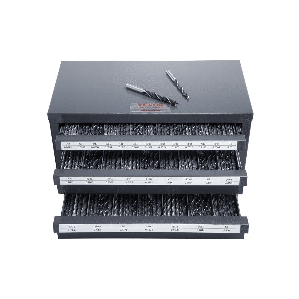 Gabinete dispensador de brocas VEVOR, organizador de brocas de tres cajones para brocas de 1/16" a 1/2", gabinete organizador de brocas de acero con etiquetas, dispensador de brocas apilable para almacenamiento de brocas
