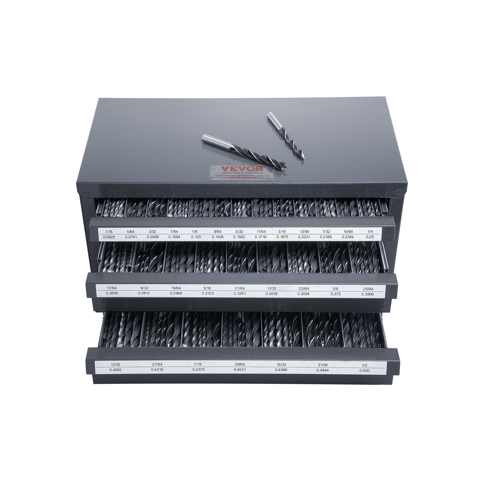 Gabinete dispensador de brocas VEVOR, organizador de brocas de tres cajones para brocas de 1/16" a 1/2", gabinete organizador de brocas de acero con etiquetas, dispensador de brocas apilable para almacenamiento de brocas