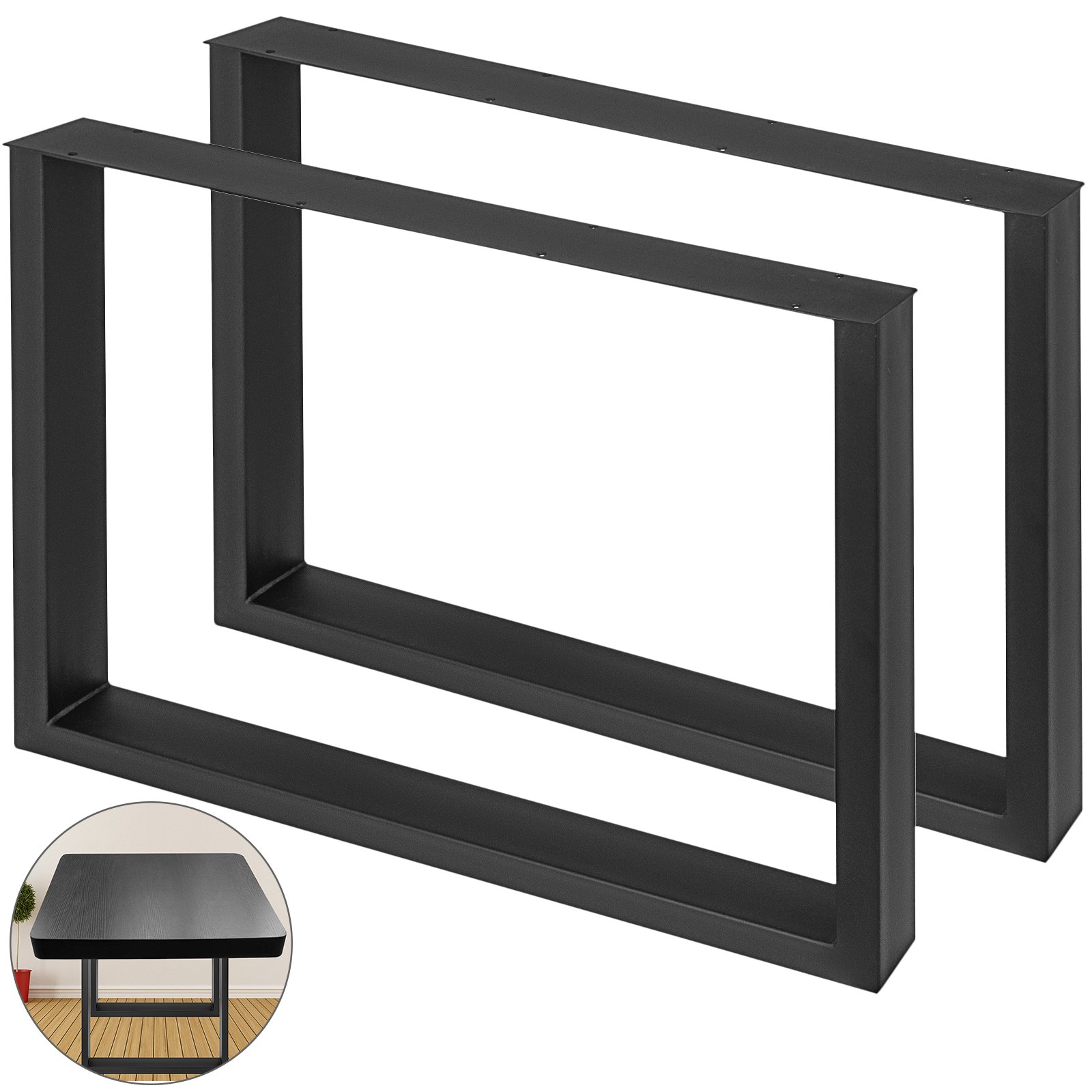 Patas de mesa de acero VEVOR negro en diseño rectangular con inserción para configuración de mesa.