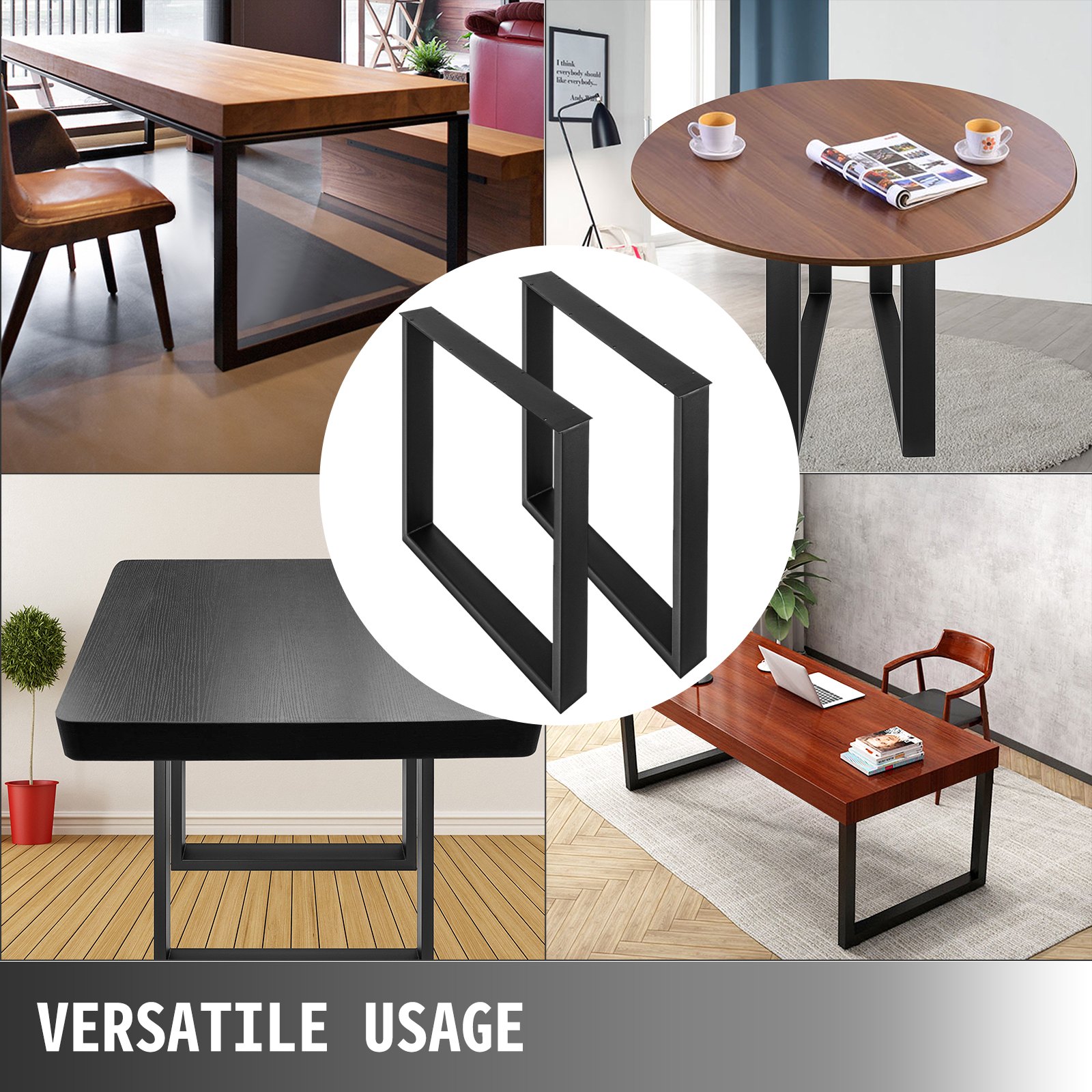 Patas de mesa de acero VEVOR en varios diseños de mesa elegantes para un uso versátil.