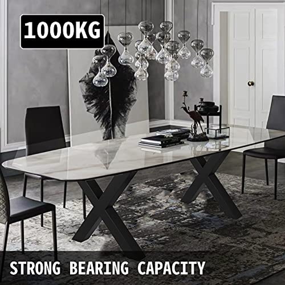 Comedor moderno con mesa de cristal y patas de mesa de acero VEVOR que soportan 1000 kg.