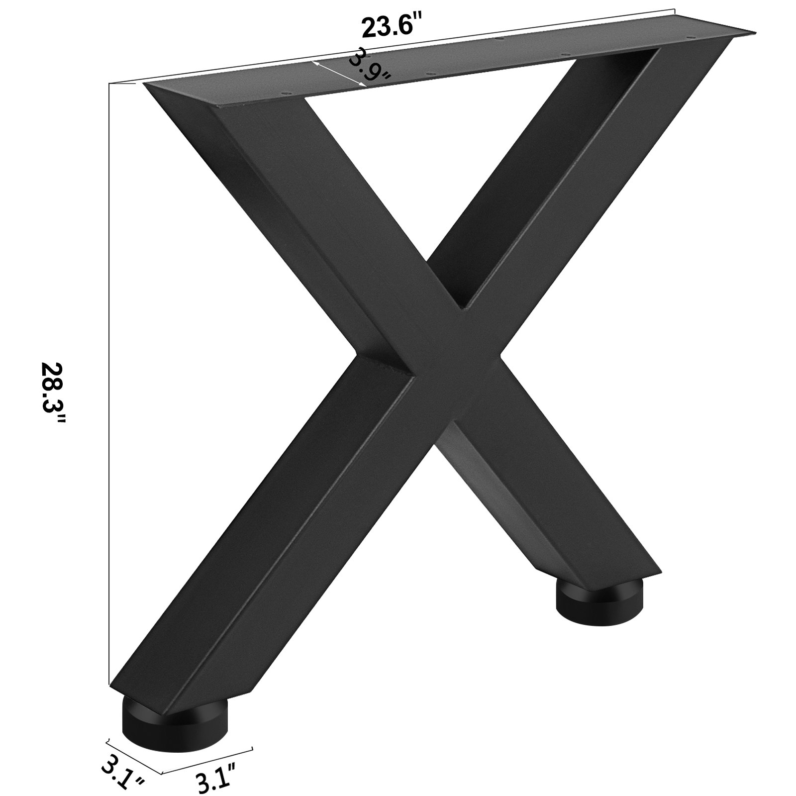 Patas de mesa de acero VEVOR negras en forma de X, 28,3&quot; de alto, 23,6&quot; de ancho, con bases de 3,1&quot;.