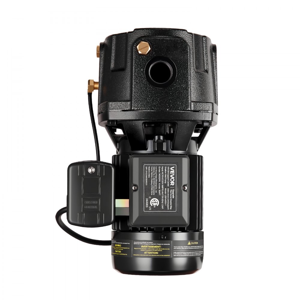 Bomba de chorro para pozos poco profundos VEVOR de 1 HP, CA 115/230 voltios, 1400 GPH, doble voltaje, hierro fundido, con elevación máxima de 164 pies, interruptor de presión automático, para sistemas de riego de jardines y césped.