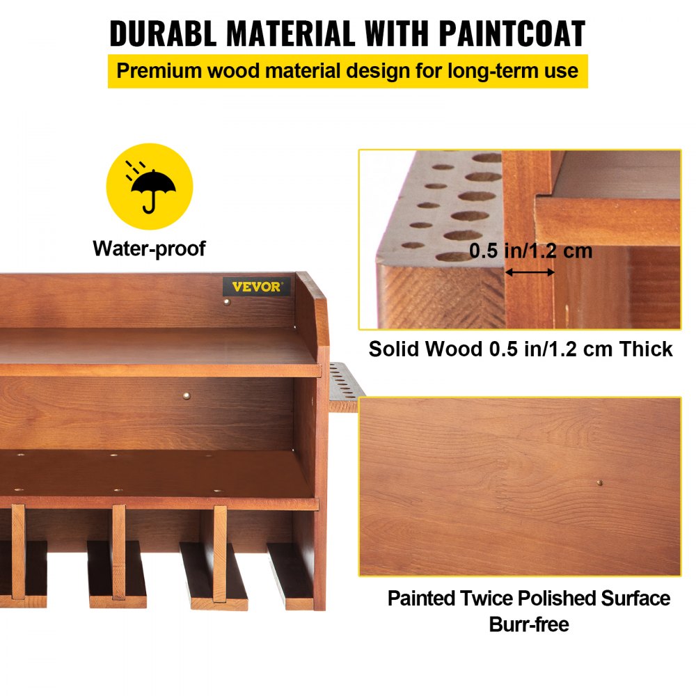 VEVOR Organizador de Herramientas Eléctricas para Montaje en Pared, 5 Ranuras para Colgar Taladros, Estación de Carga para Taladros, Almacenamiento de Taladro Inalámbrico de 2 Estantes, Taladro Marrón