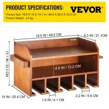 VEVOR Organizador de herramientas eléctricas, soporte para taladro de montaje en pared, 5 ranuras para colgar taladros, estación de carga de taladros, almacenamiento de taladro inalámbrico de 2 estantes, caja de herramientas de madera pulida para sierra, llave, taladro destornillador marrón