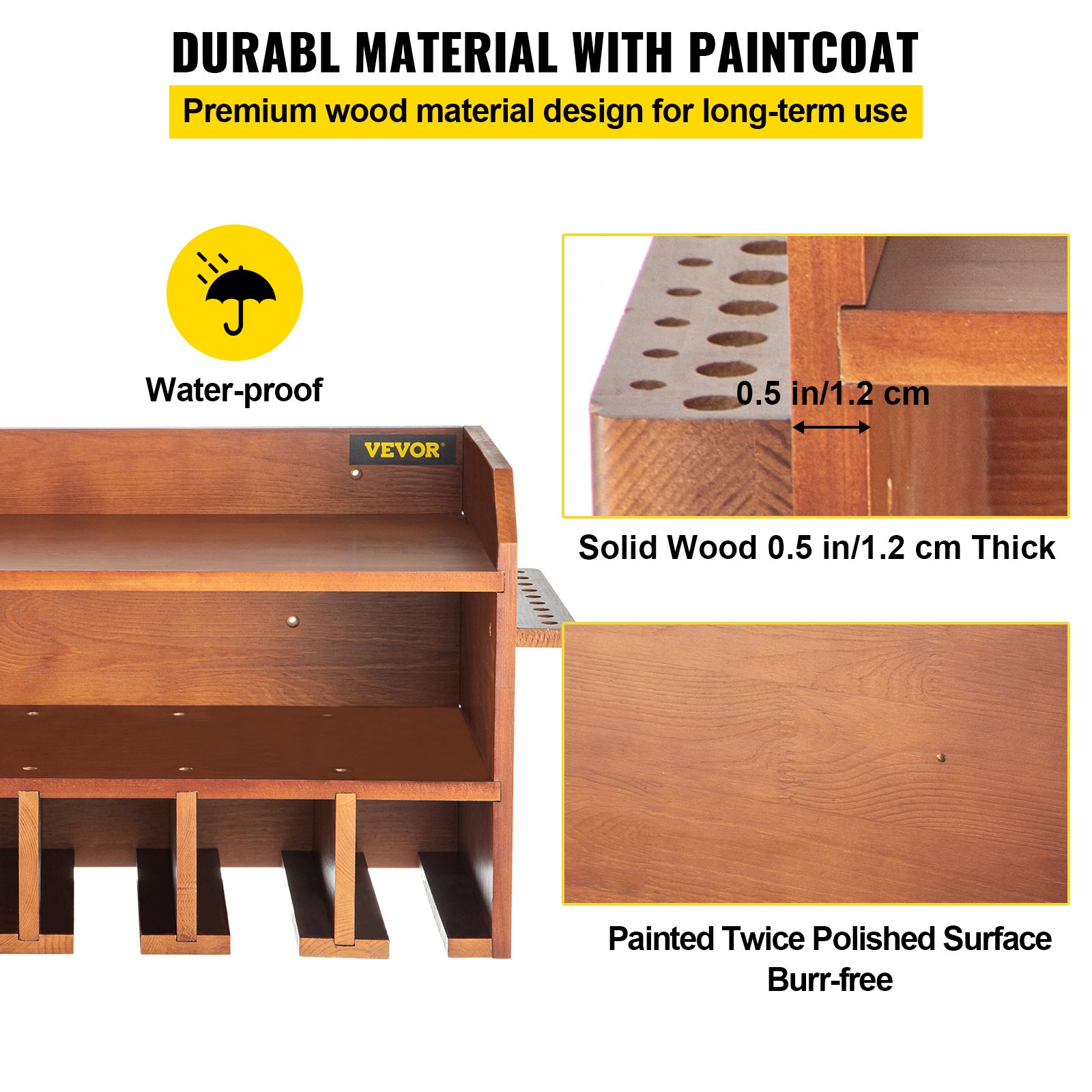 VEVOR Organizador de Herramientas Eléctricas para Montaje en Pared, 5 Ranuras para Colgar Taladros, Estación de Carga para Taladros, Almacenamiento de Taladro Inalámbrico de 2 Estantes, Taladro Marrón
