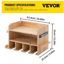 VEVOR Organizador de herramientas eléctricas, soporte para taladro montado en la pared, estación de carga de taladro con 4 ranuras para colgar, almacenamiento de taladro inalámbrico de 2 estantes, caja de herramientas de madera pulida para sierra, llave, taladro destornillador