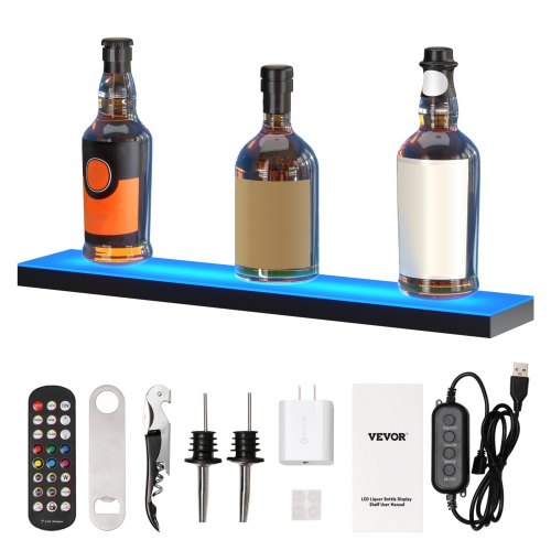 Estante de barra de exhibición de botella de licor con luz LED VEVOR Control de RF y aplicación 24 "1 paso