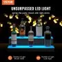 VEVOR Exhibidor de botellas de licor con luz LED, 2 niveles de 24 pulgadas, compatible con USB, estante de barra iluminado para el hogar con control remoto RF y control de aplicación, 7 colores estáticos, s