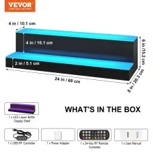 Estante de barra de exhibición de botella de licor con luz LED VEVOR Control de RF y aplicación 24 "2 pasos