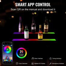 VEVOR Exhibidor de botellas de licor con luz LED, 2 niveles de 30 pulgadas, estante de barra iluminado para el hogar con control remoto RF y control de aplicación 7 colores estáticos 1-4 H Temporización, estante de iluminación de bebidas acrílicas para sostener 16 botellas