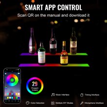 VEVOR Exhibidor de botellas de licor con luz LED, 2 niveles de 30 pulgadas, estante de barra iluminado para el hogar con control remoto RF y control de aplicación 7 colores estáticos 1-4 H Temporización, estante de iluminación de bebidas acrílicas para sostener 16 botellas
