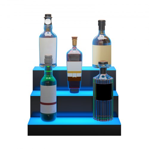 VEVOR - Estante de barra para exhibición de botellas de licor con luz LED, control de RF y aplicación, 16 pulgadas, 3 pasos