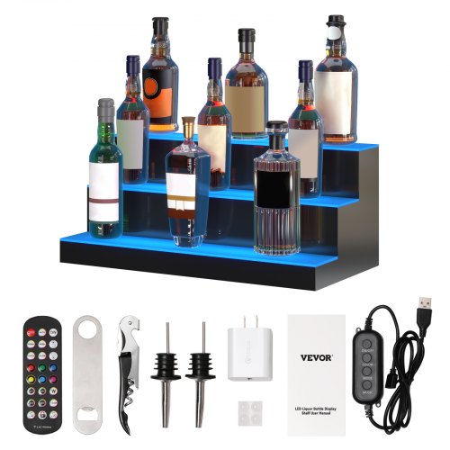 Estante de barra de exhibición de botella de licor con luz LED VEVOR Control de RF y aplicación 24 "3 pasos