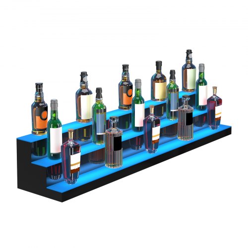 VEVOR - Estante de barra para exhibición de botellas de licor con luz LED, control de RF y aplicación, 60 pulgadas, 3 pasos