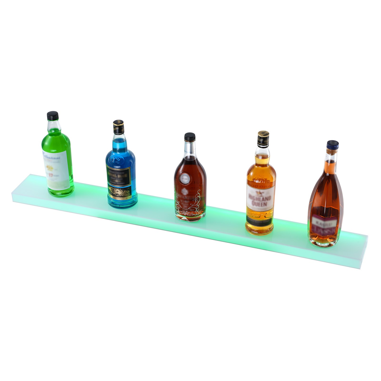 Exhibidor de botellas de licor con iluminación LED VEVOR, soporte para whisky de pared de 1 nivel y 40 pulgadas, estante de bar comercial iluminado de 1 paso, estantes de acrílico para bebidas con control remoto RF y aplicación