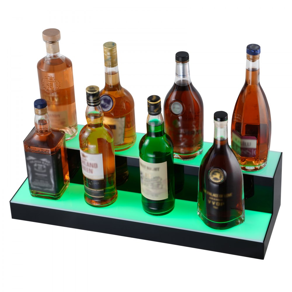 Estante de exhibición de botellas de licor con iluminación LED VEVOR, control por RF y aplicación, 24", 2 pasos