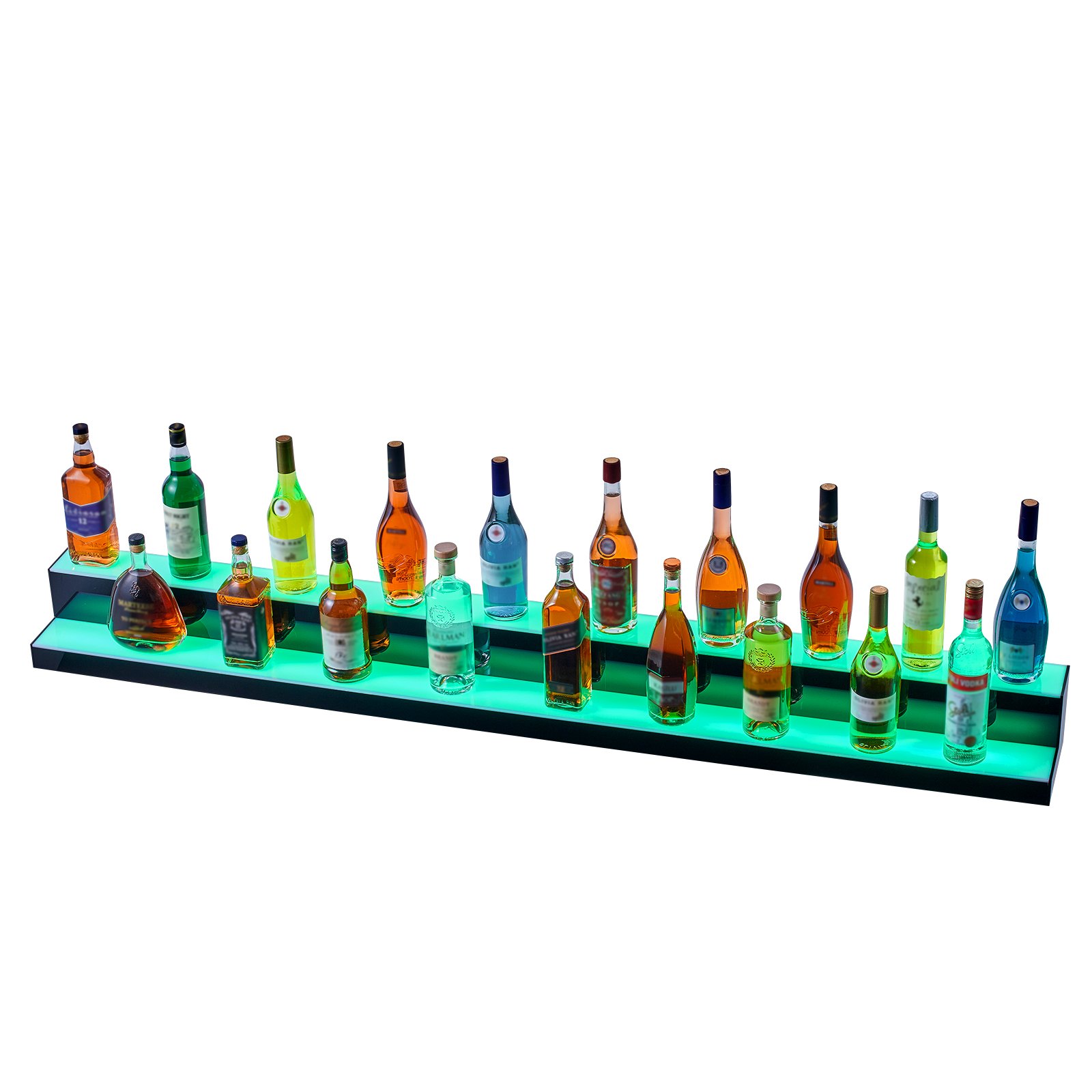 Estante de exhibición de botellas de licor con luz LED VEVOR, control por RF y aplicación, 72", 2 pasos