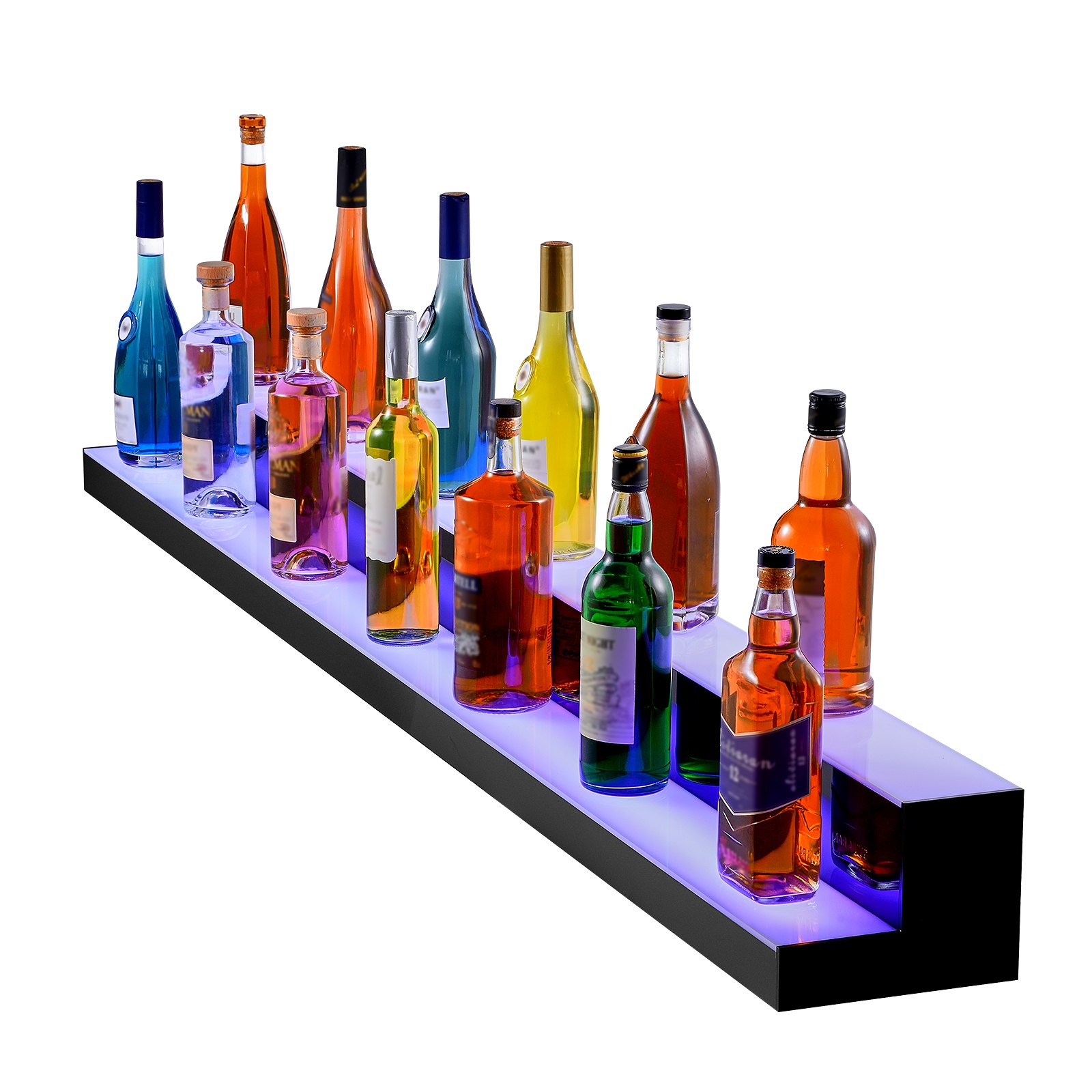 Estante de exhibición de botellas de licor con luz LED VEVOR, control por RF y aplicación, 72", 2 pasos