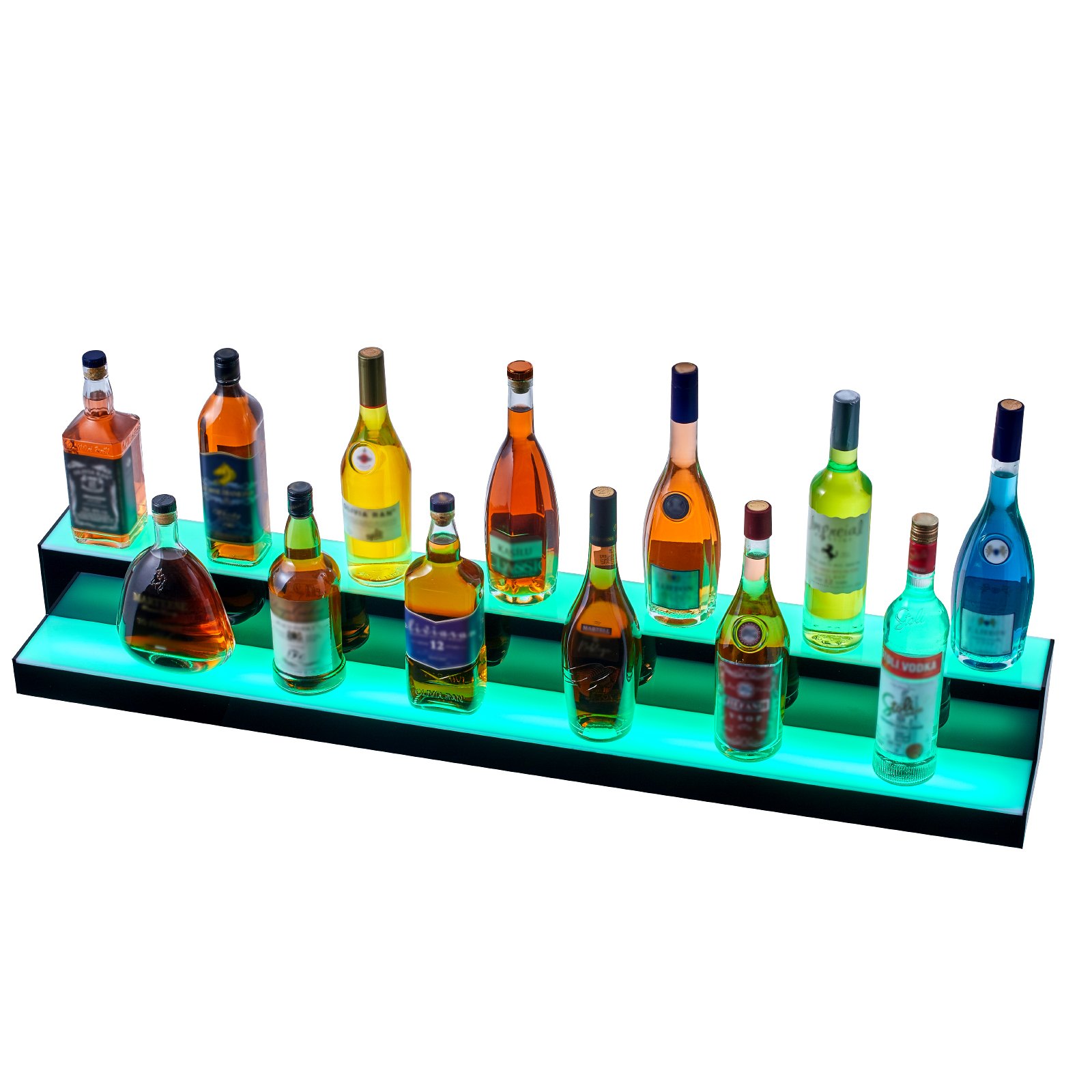 Estante de exhibición de botellas de licor con iluminación LED VEVOR, control por RF y aplicación, 48", 2 pasos