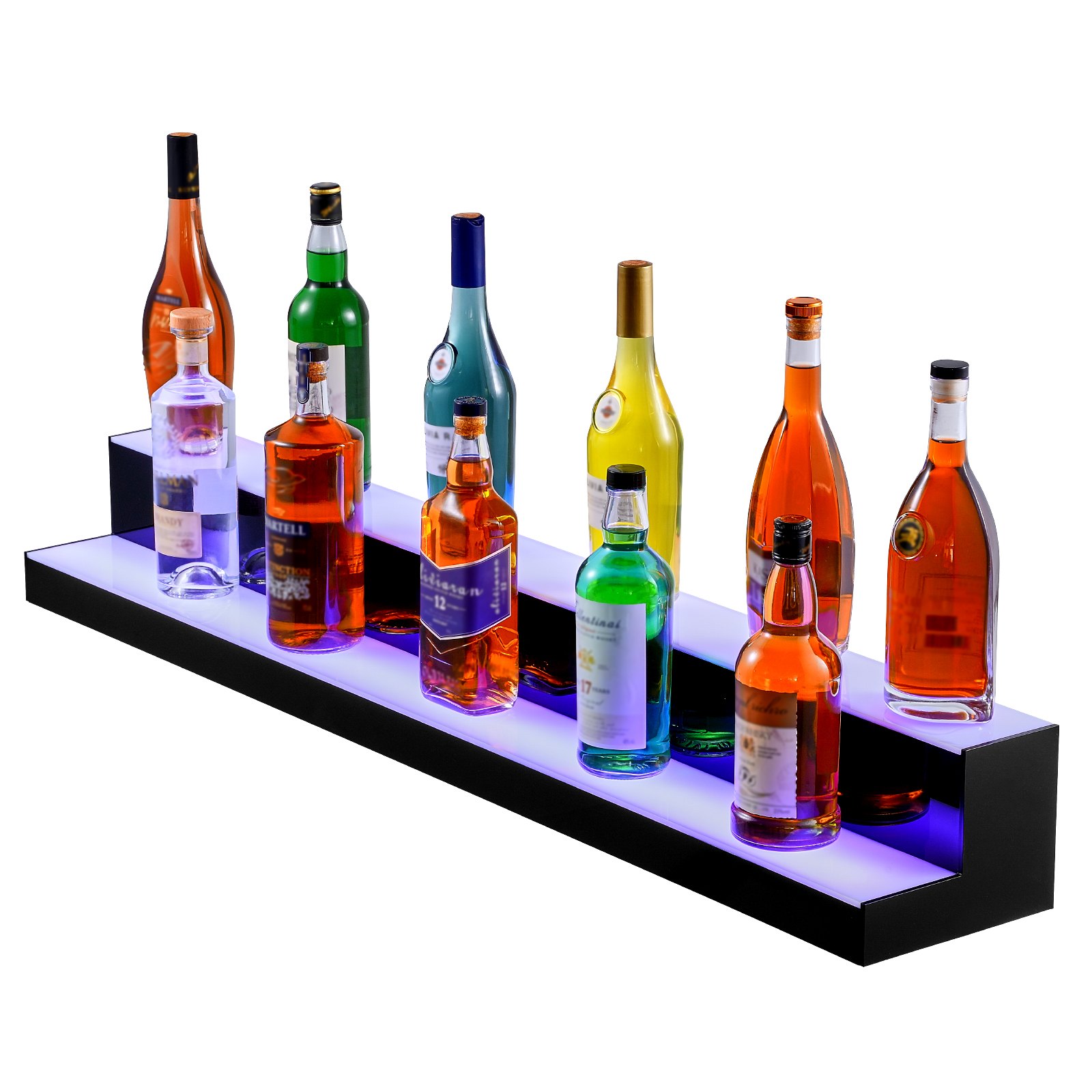 Estante de exhibición de botellas de licor con iluminación LED VEVOR, control por RF y aplicación, 48", 2 pasos