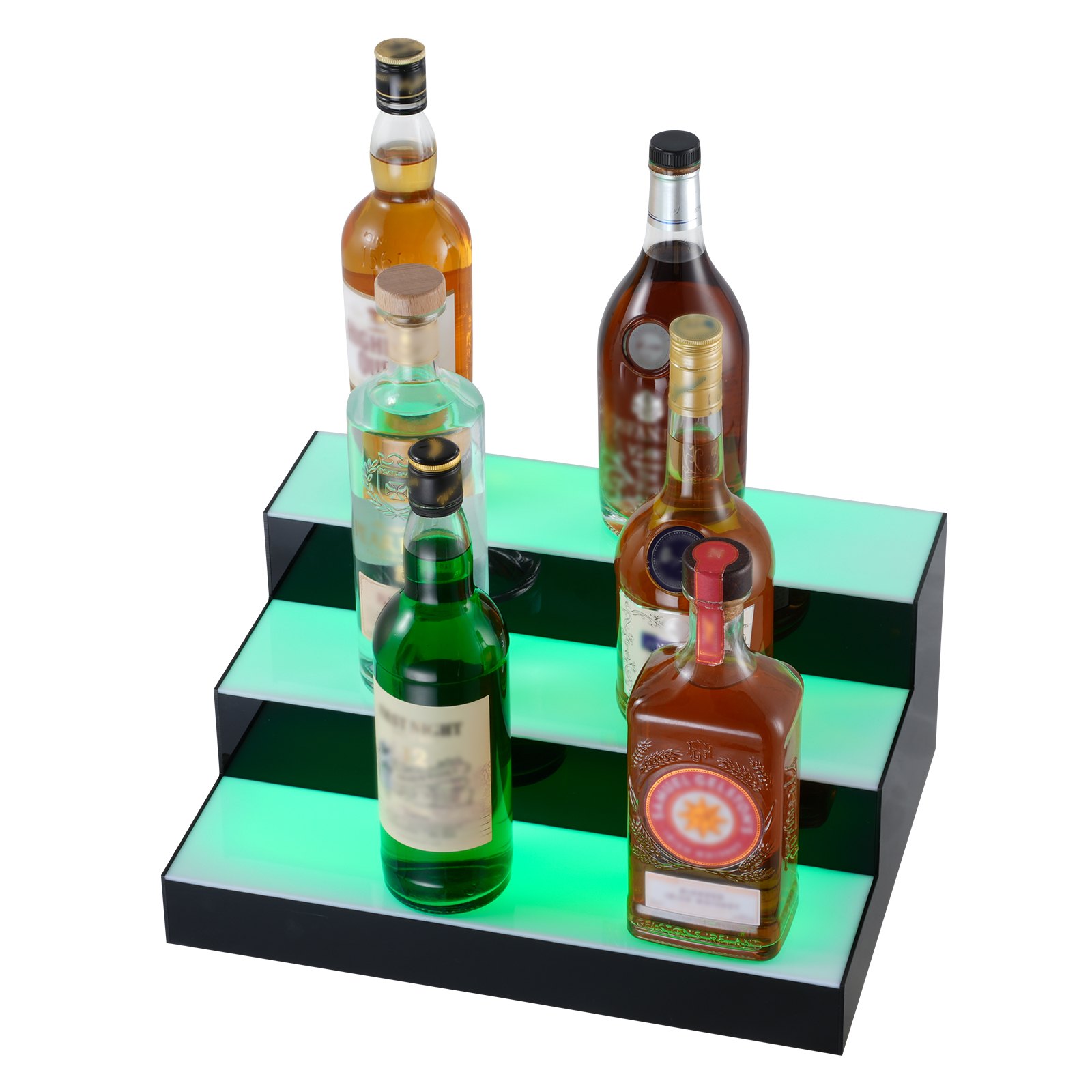 Estante de exhibición de botellas de licor con luz LED VEVOR, control por RF y aplicación, 16", 3 pasos