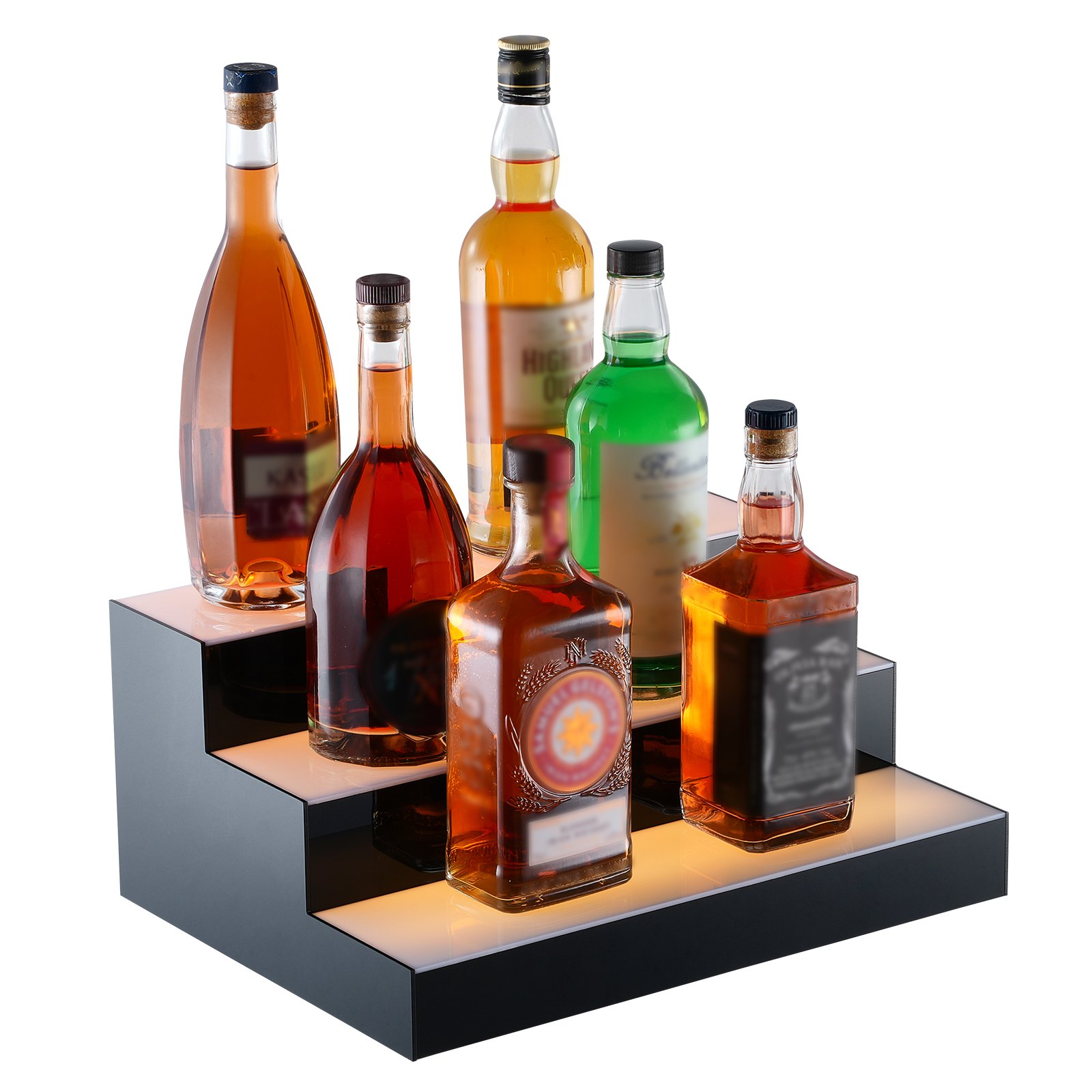 Estante de exhibición de botellas de licor con luz LED VEVOR, control por RF y aplicación, 16", 3 pasos