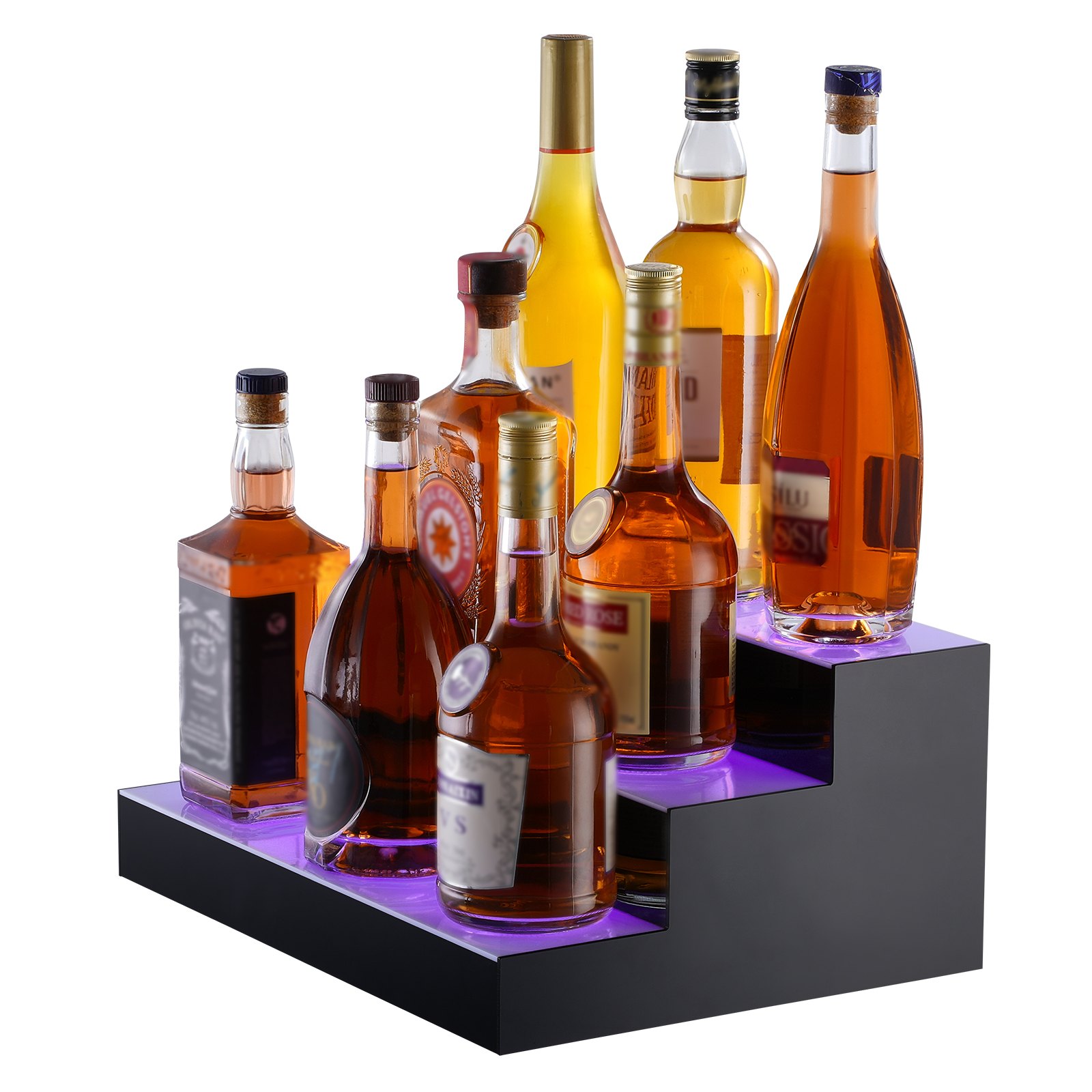 Estante de exhibición de botellas de licor con luz LED VEVOR, control por RF y aplicación, 16", 3 pasos