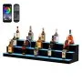 Exhibidor de botellas de licor con iluminación LED VEVOR, estante comercial iluminado de 3 niveles y 48 pulgadas para bar en casa, soporte para whisky de 3 escalones, estantes acrílicos para bebidas con control remoto RF y aplicación, e iluminación multicolor.