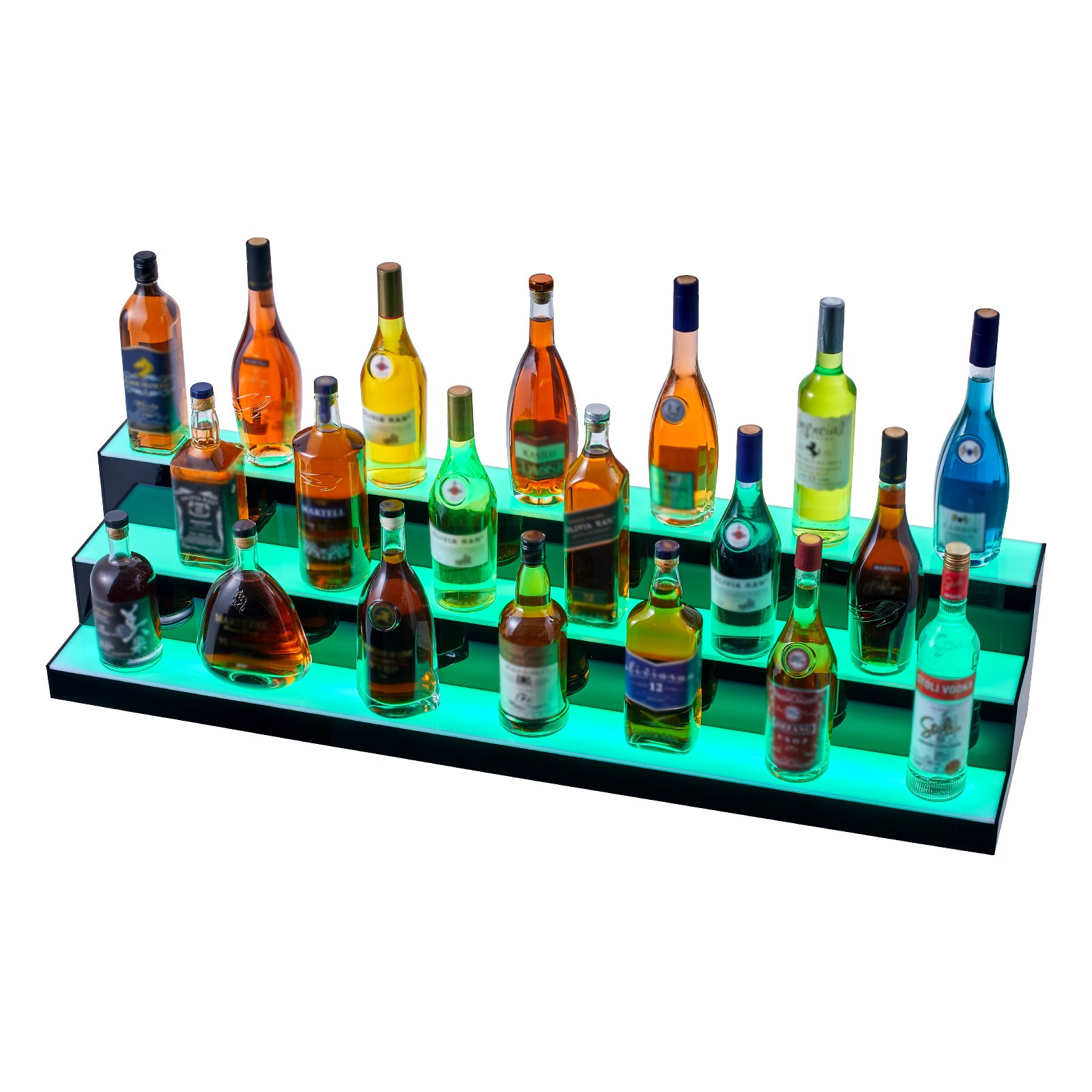 Estante de exhibición de botellas de licor con luz LED VEVOR, control por RF y aplicación, 48", 3 pasos