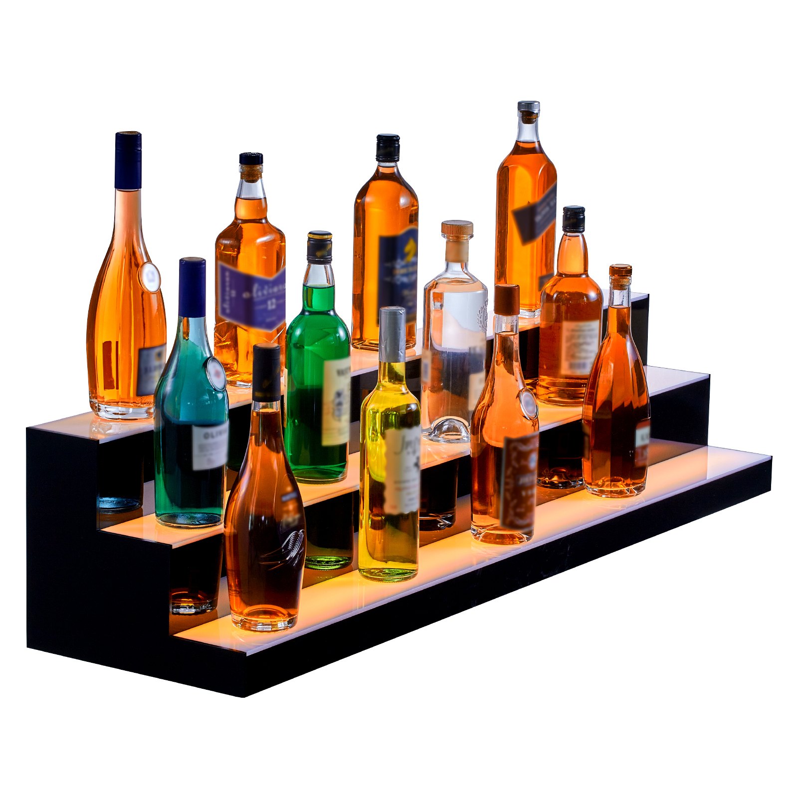 Estante de exhibición de botellas de licor con luz LED VEVOR, control por RF y aplicación, 48", 3 pasos