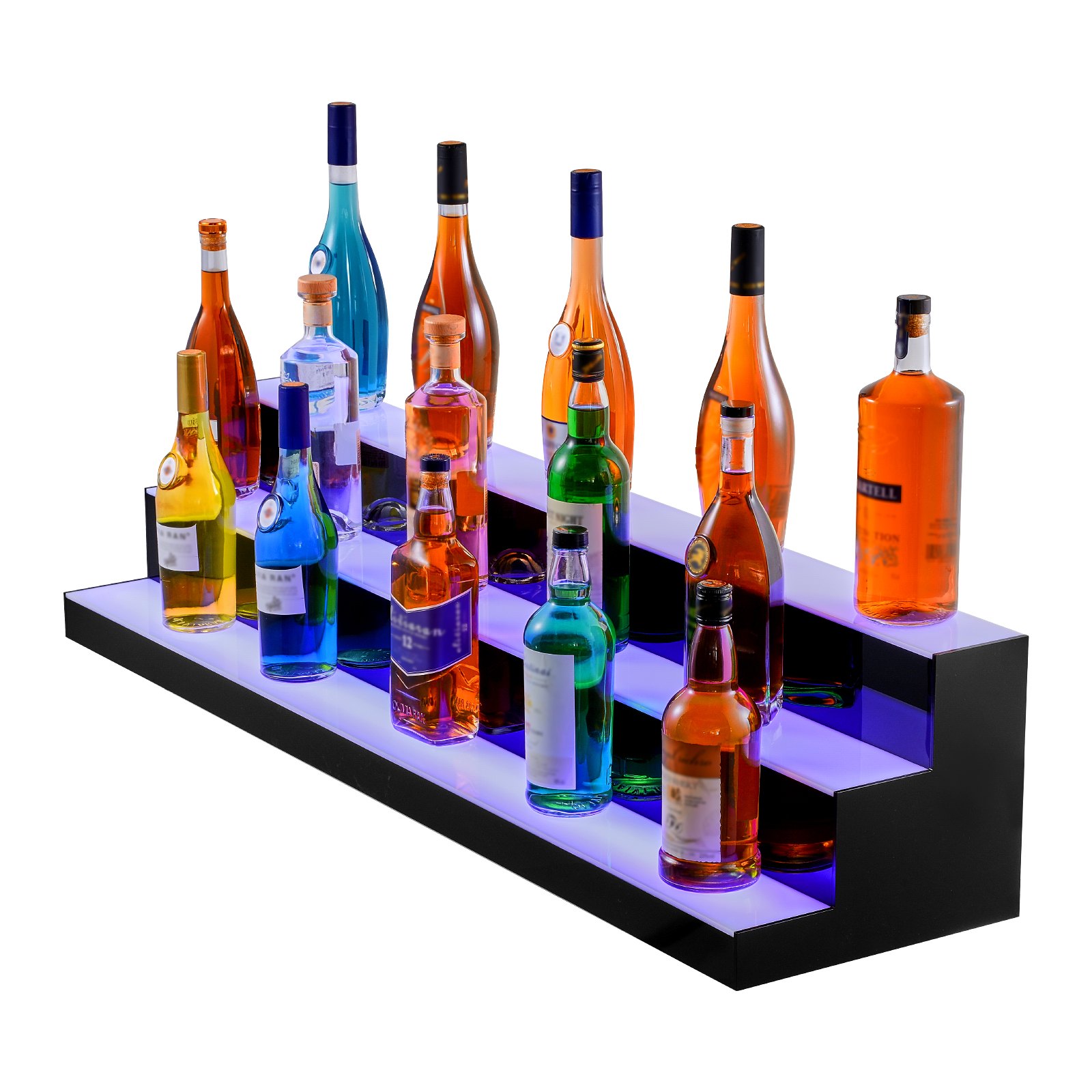 Estante de exhibición de botellas de licor con luz LED VEVOR, control por RF y aplicación, 48", 3 pasos