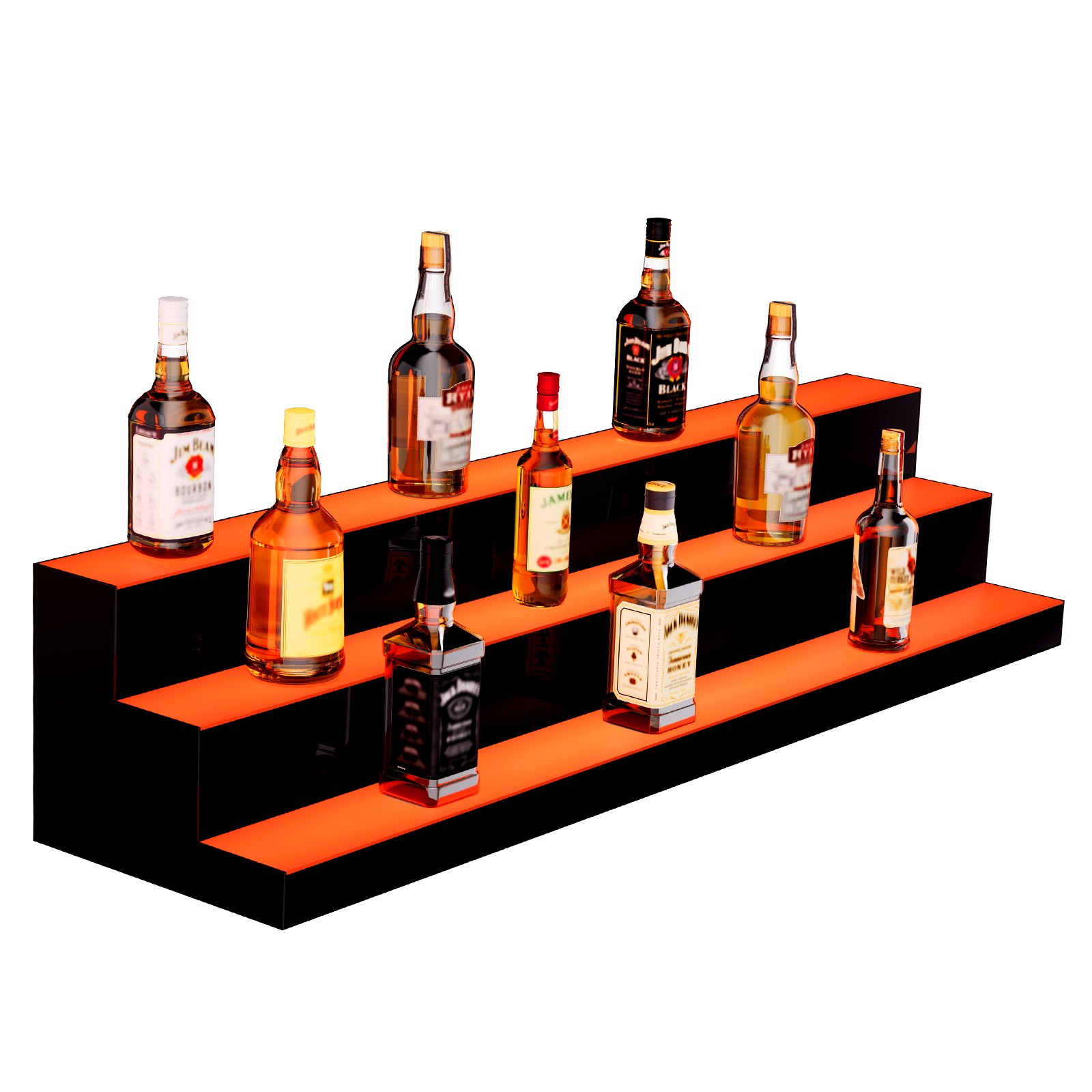 Estante de exhibición de botellas de licor con luz LED VEVOR, control por RF y aplicación, 48", 3 pasos