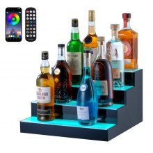 Estante de exhibición de botellas de licor con iluminación LED VEVOR, control por RF y aplicación, 16", 4 pasos