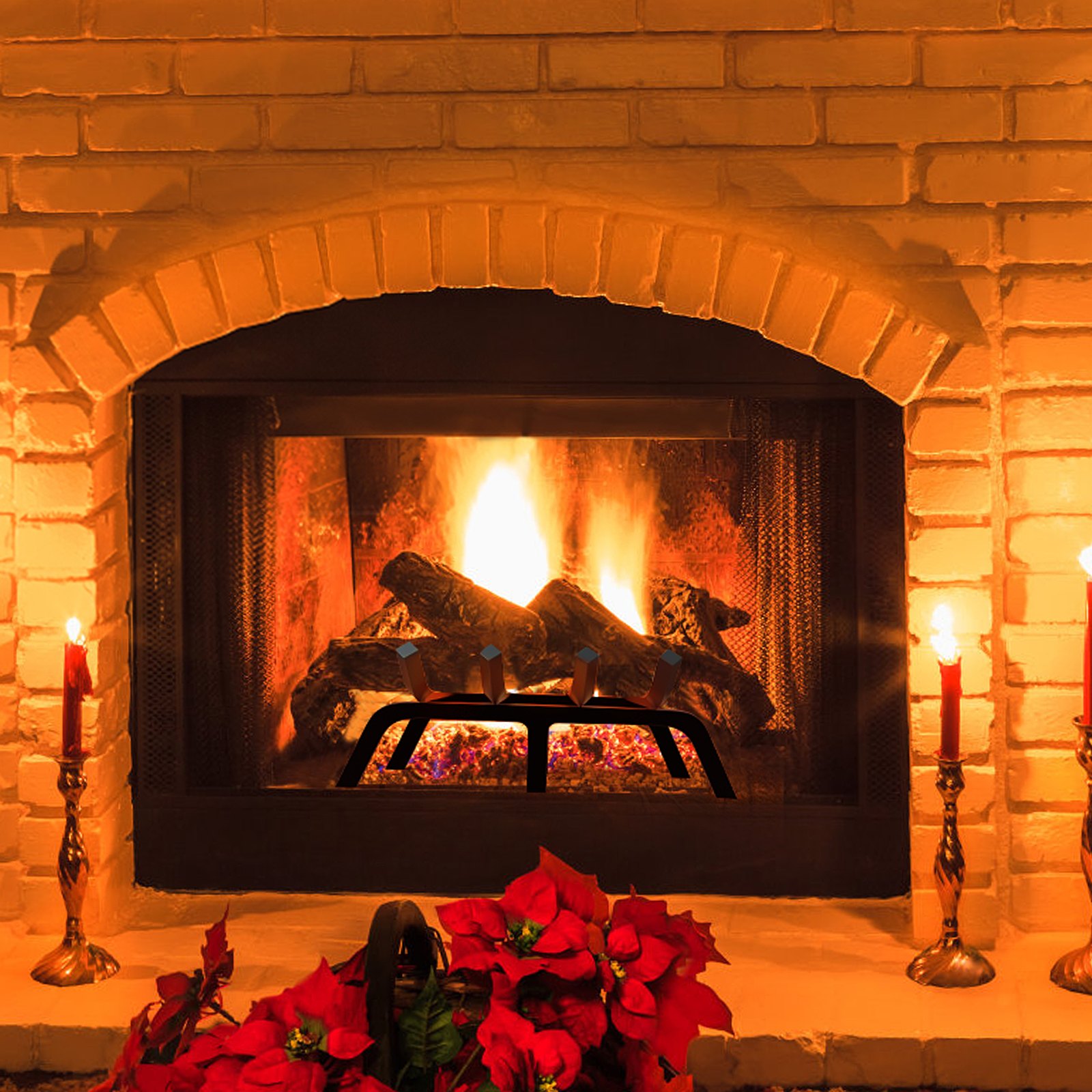 VEVOR Rejilla para leña para chimenea, rejilla resistente para chimenea de 18 pulgadas con 6 patas de apoyo, barras de acero con recubrimiento de polvo sólido de 3/4 pulgadas, soporte para leña para chimenea interior y exterior