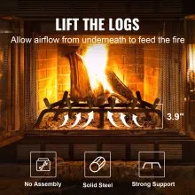 VEVOR Rejilla para leña para chimenea, 27 pulgadas, resistente con 6 patas de apoyo, barras de acero sólidas con recubrimiento en polvo de 3/4 pulgadas, soporte para leña para chimenea interior y exterior