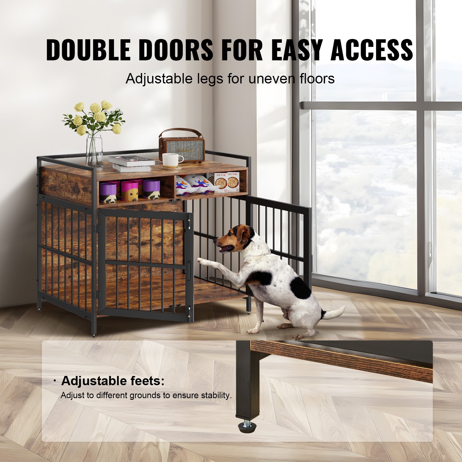 VEVOR Furniture Style Jaula para perros con almacenamiento, 41 pulgadas, muebles para perros de raza grande con puertas dobles, jaula de madera para perros grandes/medianos en interiores, soporta hast