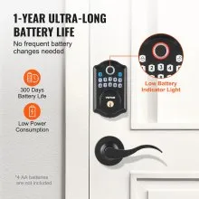 VEVOR Cerradura de puerta con huella digital con manijas de 2 niveles, cerradura de puerta de entrada sin llave con huella digital/código de teclado/llave, bloqueo automático, cerrojo de teclado electrónico con 300 usuarios, contraseña anti-mirada, para puerta principal