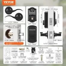 VEVOR Cerradura de puerta con huella digital con manijas de 2 niveles, cerradura de puerta de entrada sin llave con huella digital/código de teclado/llave, bloqueo automático, cerrojo de teclado electrónico con 300 usuarios, contraseña anti-mirada, para puerta principal