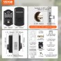VEVOR Cerradura de puerta con huella digital, cerradura de puerta de entrada sin llave con huella digital/código de teclado/llave, bloqueo automático, contraseña anti-miradas, clasificación IP 63 para puerta principal, cerrojo de teclado electrónico con 300 usuarios