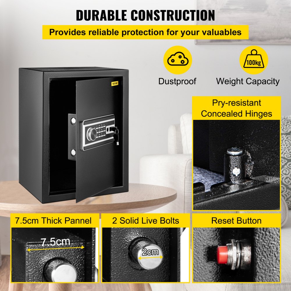 Caja de seguridad con huella dactilar VEVOR con diseño a prueba de polvo y a prueba de palancas, capacidad de 100 kg.