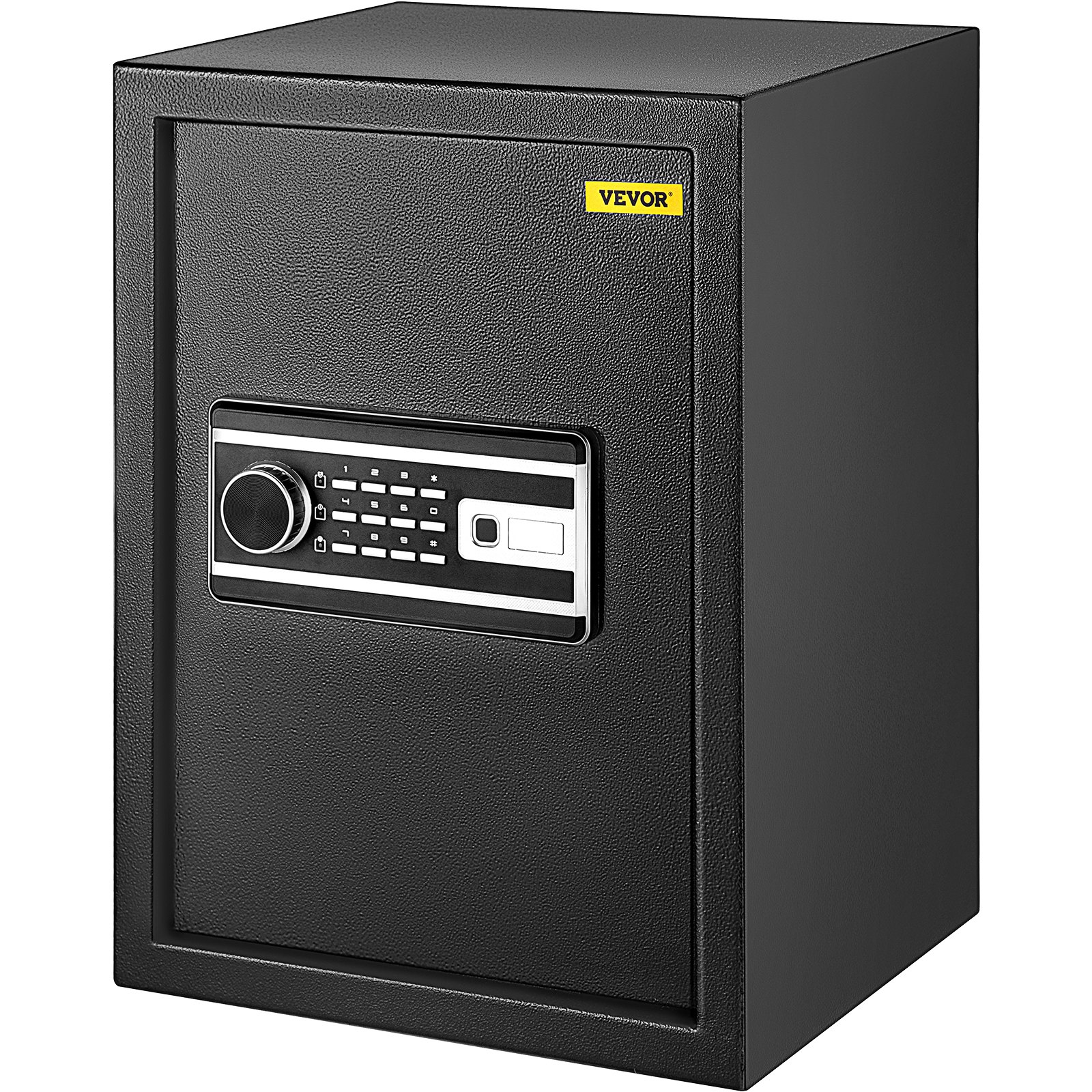Caja de seguridad con huella dactilar VEVOR negra con teclado digital y escáner de huellas dactilares.
