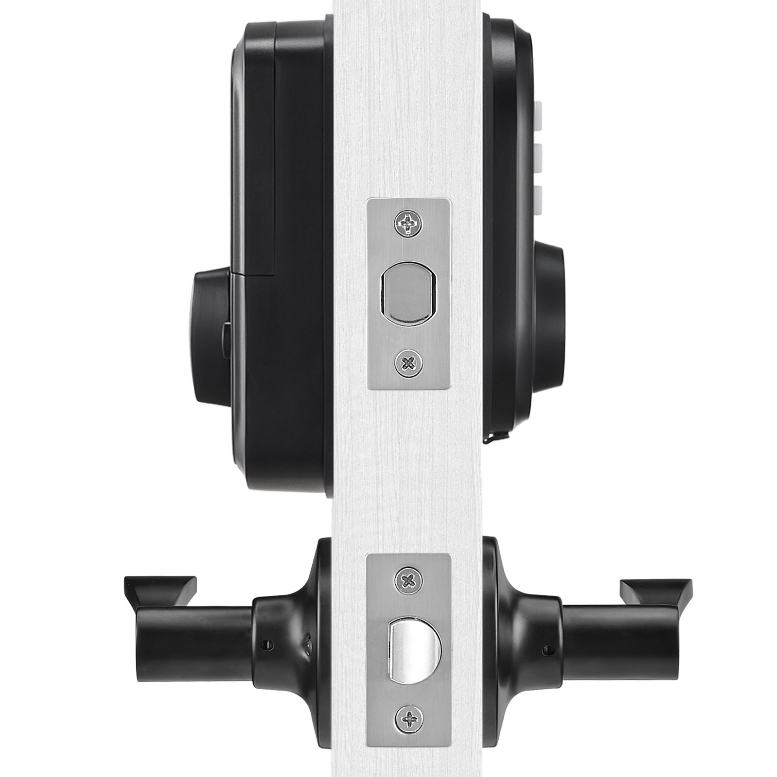 Cerradura de puerta VEVOR con huella dactilar, manillas de palanca, código/llave por huella dactilar/teclado, contraseña de un solo uso y anti-espionaje, modo de desbloqueo constante, aleación de aluminio, cerrojo electrónico con teclado para puertas de entrada.