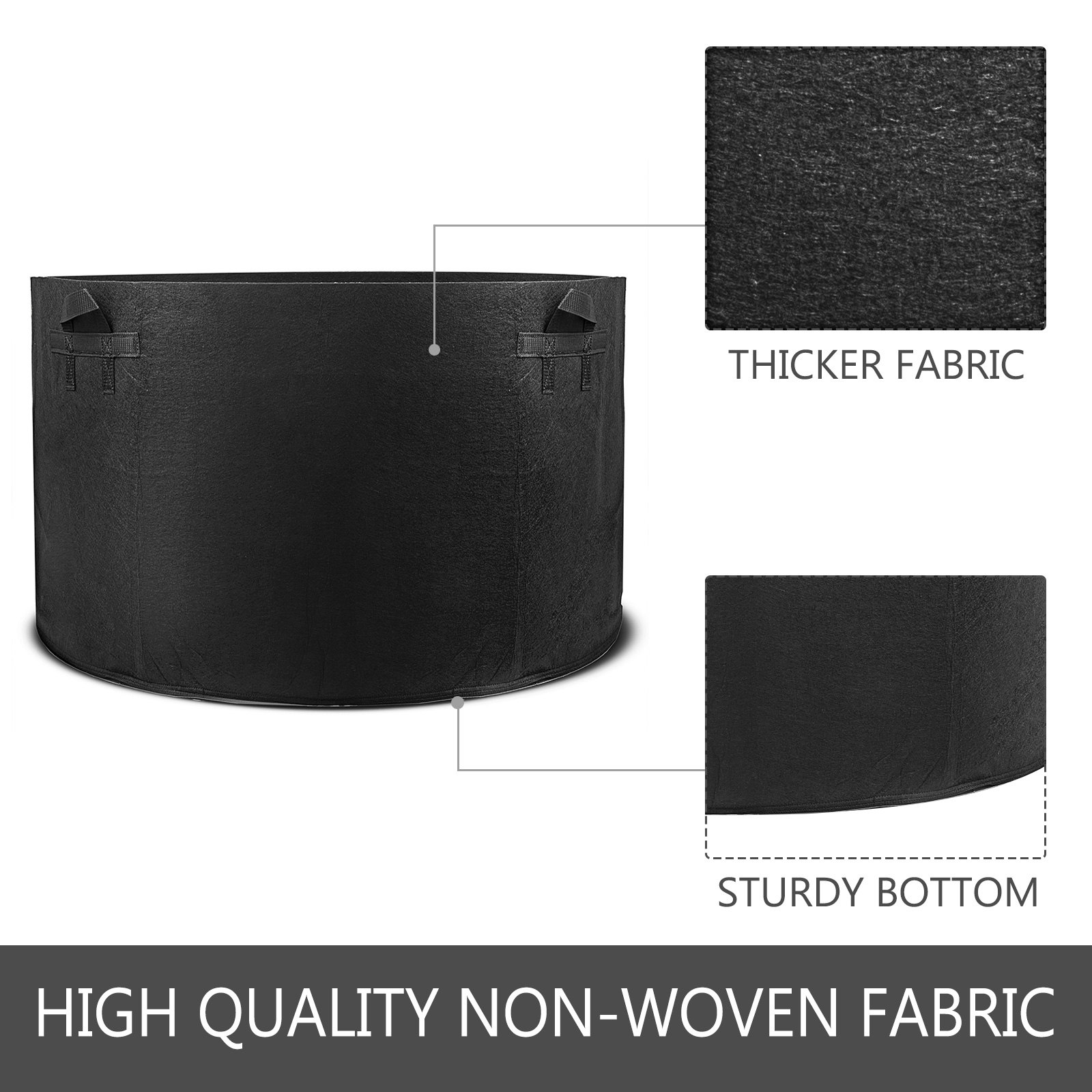 Bolsas de cultivo VEVOR, paquete de 12, de 65 galones, con asas, lavables y reutilizables, color negro. Macetas de tela con ventilación para jardín.