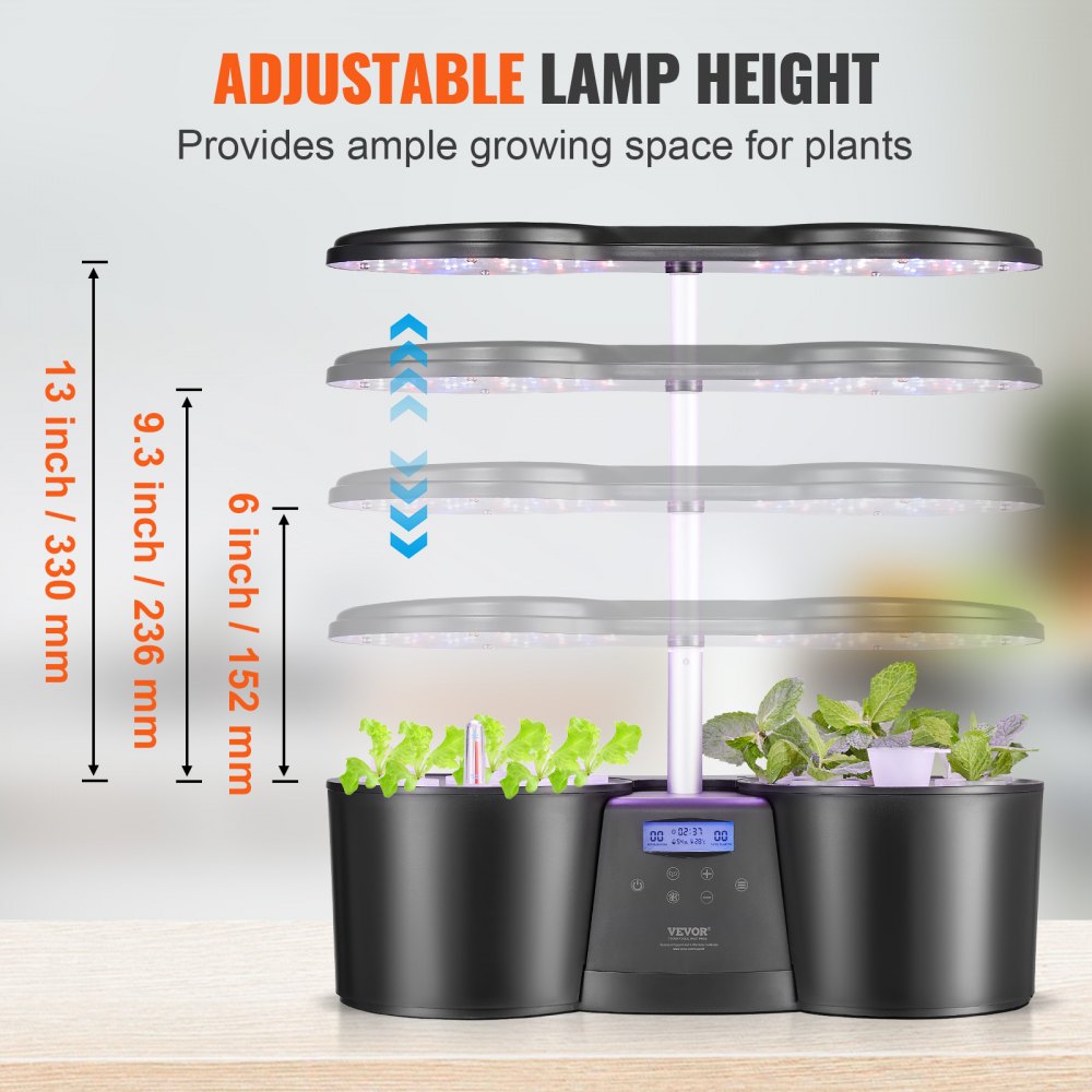 Sistema de cultivo hidropónico VEVOR, sistema de cultivo interior de 12 módulos, jardín de hierbas de interior con luz LED de espectro completo, sistema de jardinería interior con altura ajustable, tanque de agua de 4,2 L y temporizador automático.
