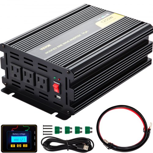 Tuspuzz Inversor de potencia VEVOR Inversor de onda sinusoidal modificada 1250W DC12V a AC120V Convertidor