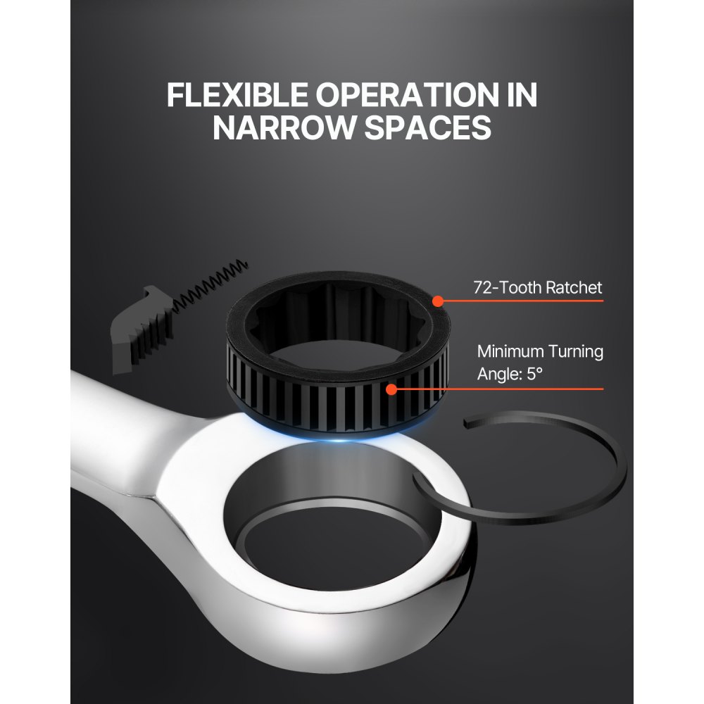 Juego de llaves combinadas VEVOR, juego de 8 llaves de carraca con soporte organizador, juego de llaves de acero Cr-V métricas de 8 mm a 19 mm, ideal para uso doméstico general, garaje, taller, reparaciones de automóviles y emergencias.