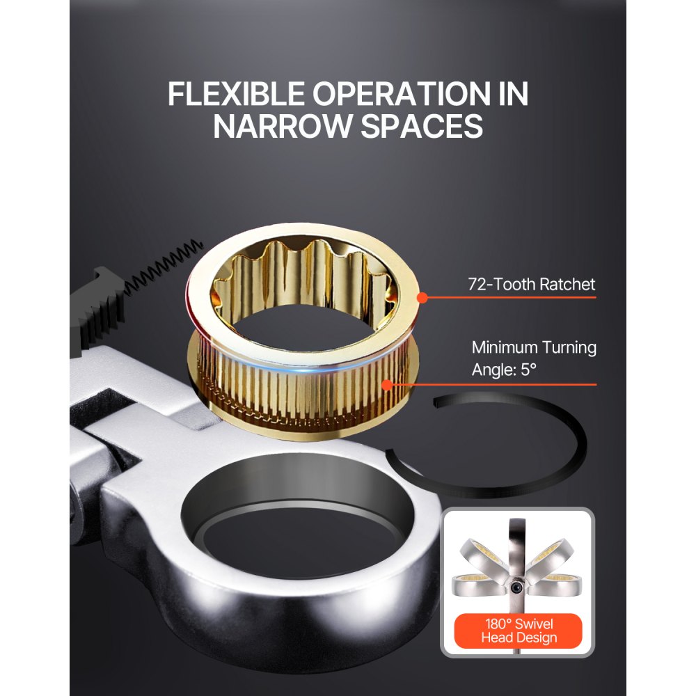 Juego de llaves de carraca flexibles VEVOR, juego de 8 llaves combinadas con estuche enrollable, juego de llaves de carraca flexibles de acero Cr-V, medidas métricas de 8 mm a 17 mm, ideal para el hogar en general y reparaciones de automóviles.